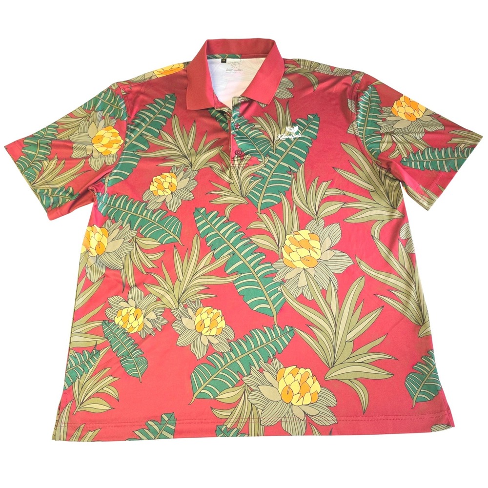 Monterey Club Mens Golf Polo Shirt Kaanapali Lotus XXL Red Tropical Floral Dry